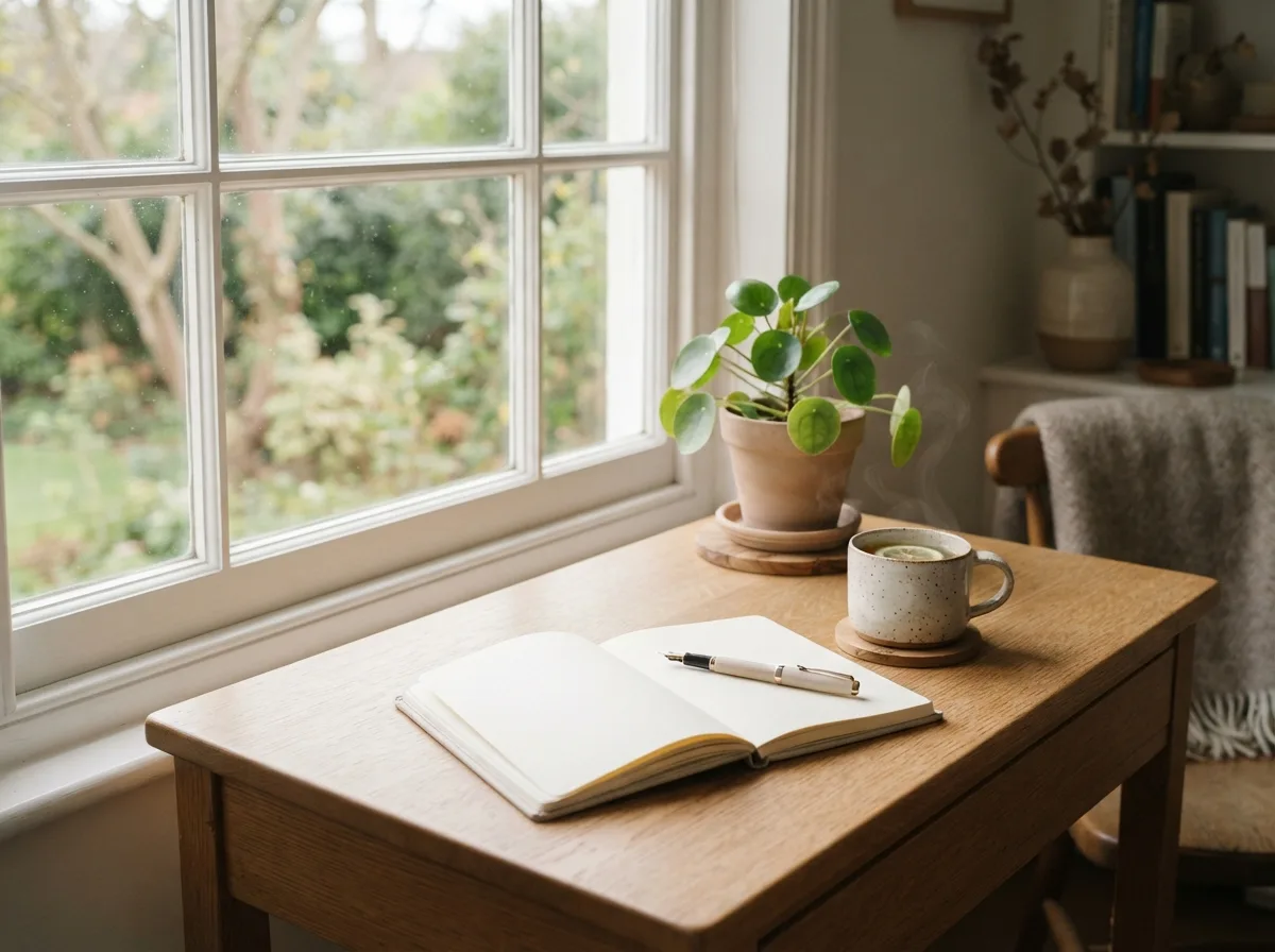 Professional workspace with wellness supplements and natural ingredients